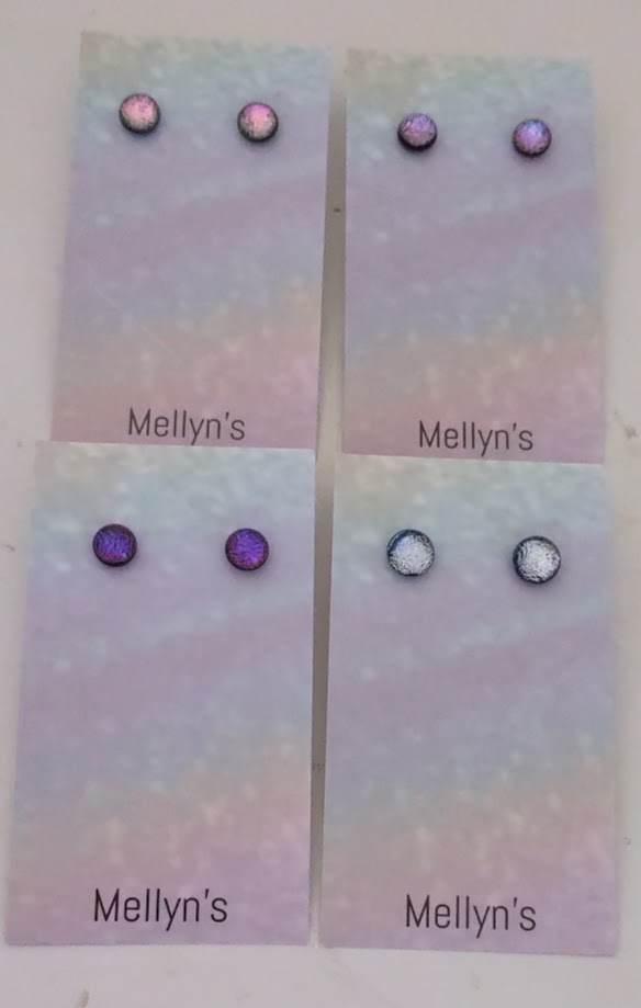 Starter Pack 2 (12pairs)  Pink, Silver and Purple Dichroic Fused Glass Post Earrings Wholesale