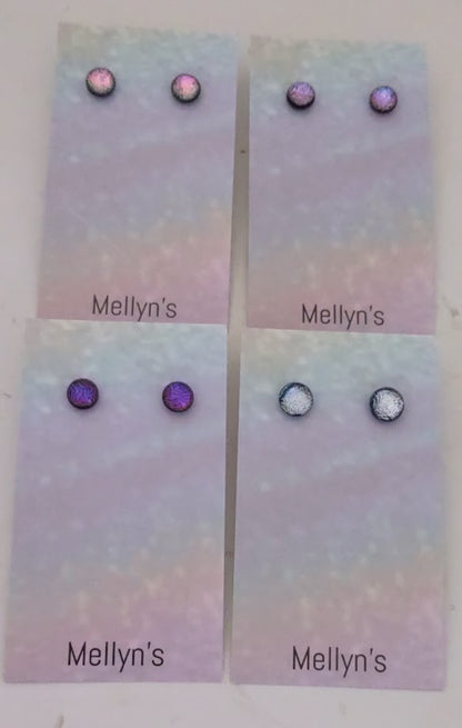 Starter Pack 2 (12pairs)  Pink, Silver and Purple Dichroic Fused Glass Post Earrings Wholesale