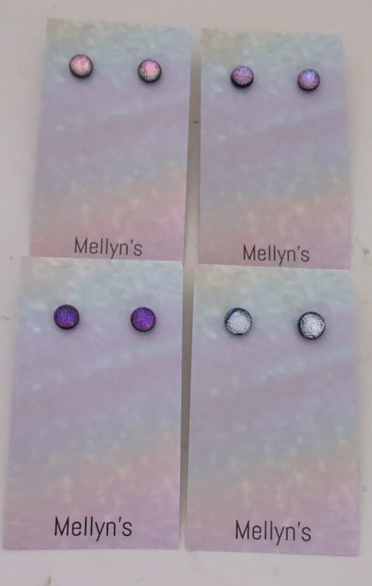 Starter Pack 2 (12pairs)  Pink, Silver and Purple Dichroic Fused Glass Post Earrings Wholesale