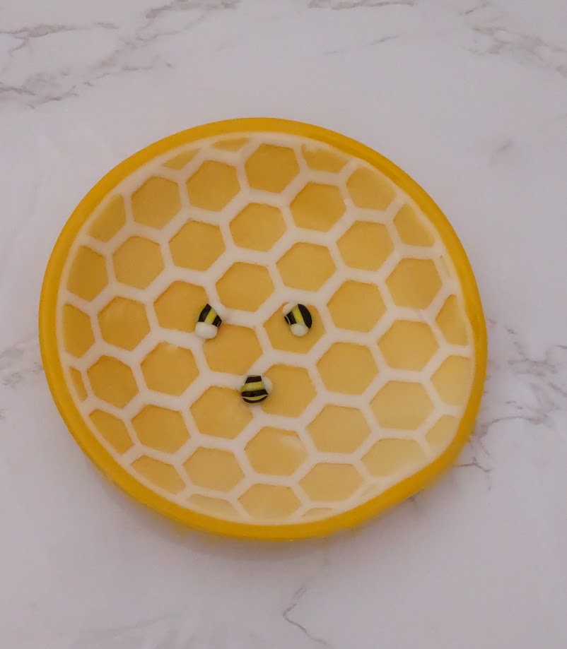 Yellow and White Round Fused Glass Spoon Rest