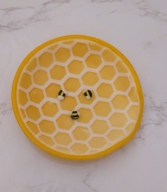 Yellow and White Round Fused Glass Spoon Rest