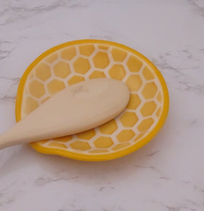 Yellow and White Round Fused Glass Spoon Rest