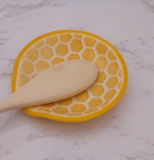 Yellow and White Round Fused Glass Spoon Rest