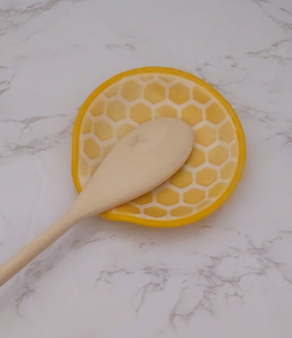 Yellow with White Round Fused Glass Spoon Rest