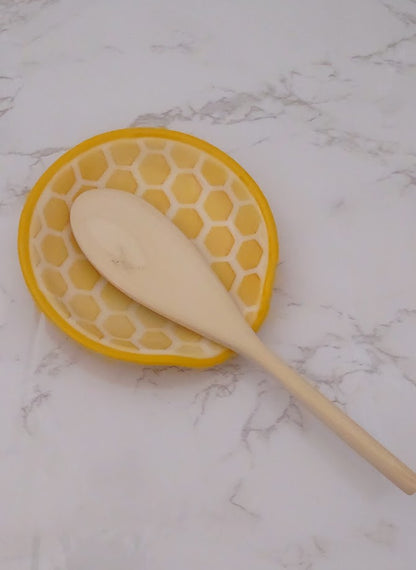 Yellow with White Round Fused Glass Spoon Rest