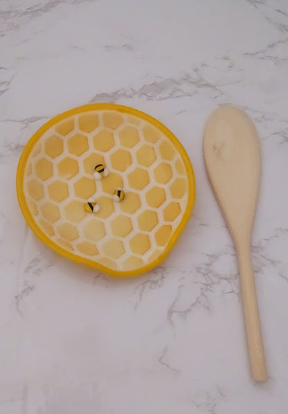 Yellow with White Round Fused Glass Spoon Rest