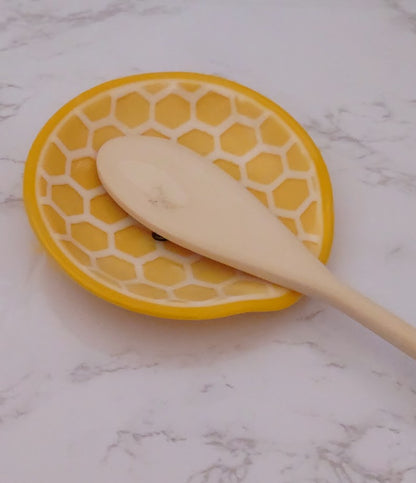Yellow and White Round Fused Glass Spoon Rest