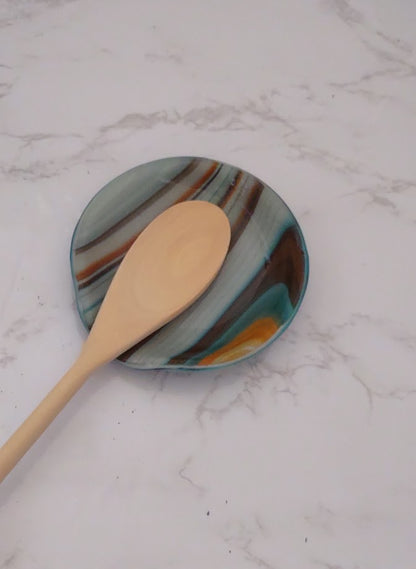 Southwest Colors Round Fused Glass Spoon Rest