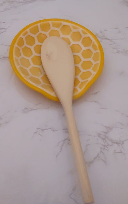 Yellow and White Round Fused Glass Spoon Rest