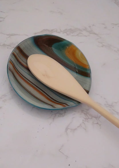 Southwest Colors Round Fused Glass Spoon Rest