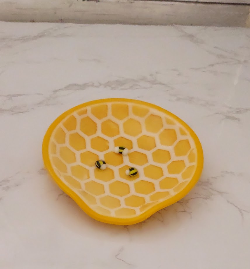 Yellow and White Round Fused Glass Spoon Rest