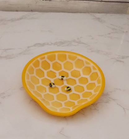 Yellow and White Round Fused Glass Spoon Rest