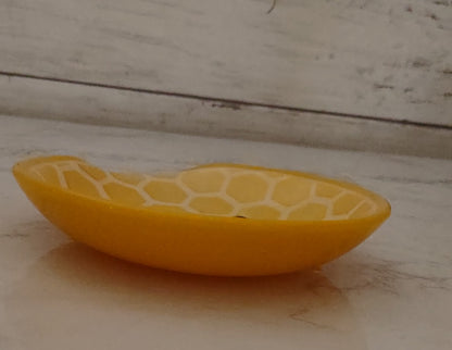 Yellow and White Round Fused Glass Spoon Rest