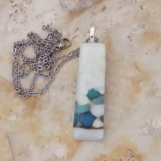 Fused Glass Turquoise and Cream Reactive Pendant Wholesale