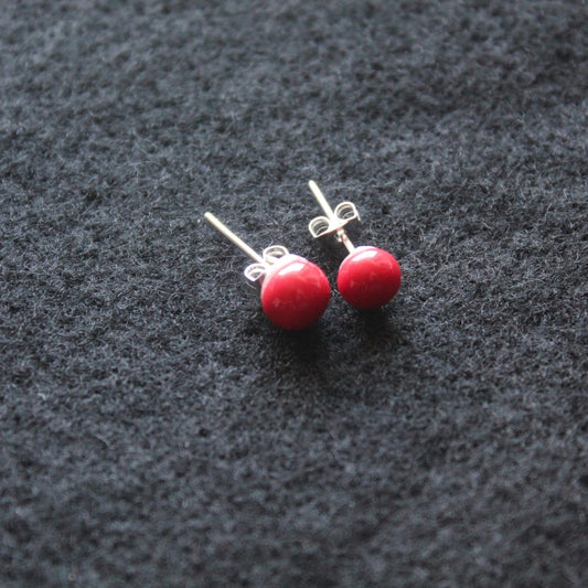 Fused Glass Red Post Earrings