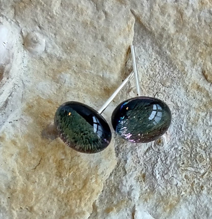 Sparkly Pink/Purple Dichroic Fused Glass Post Earring