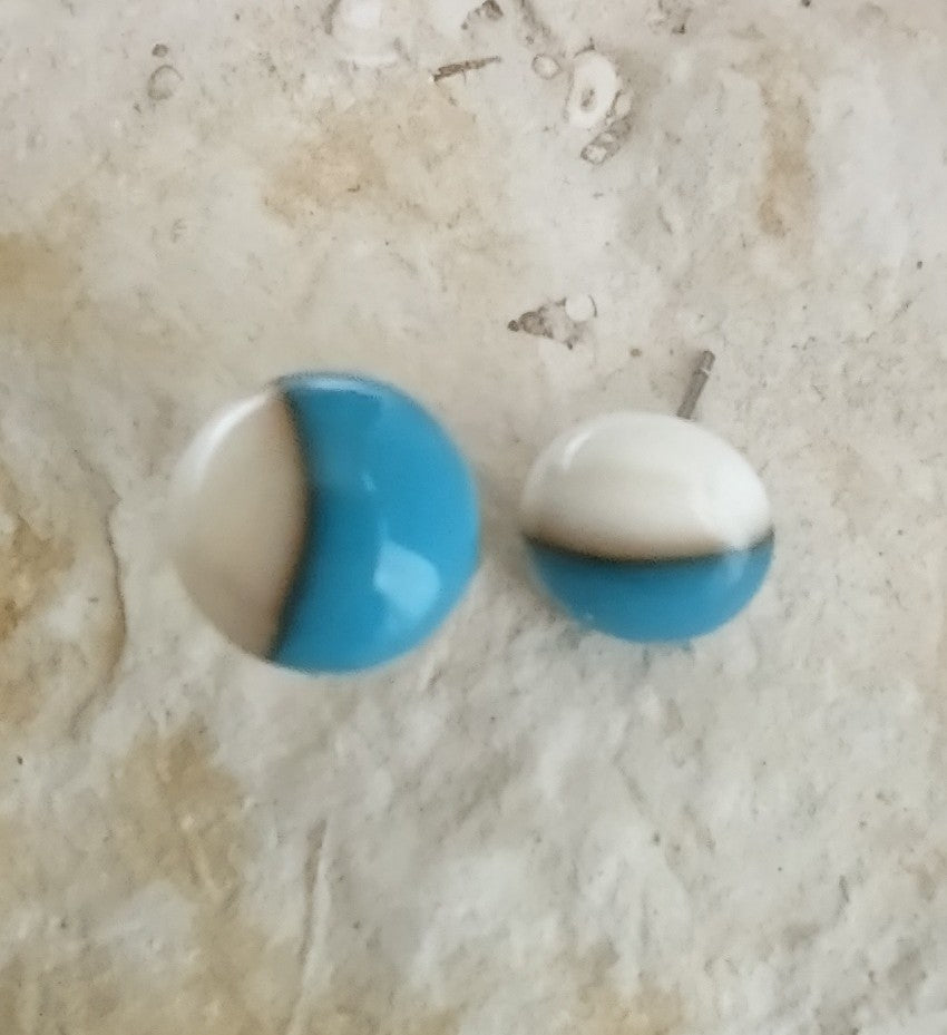 Reactive Turquoise and Cream Fused Glass Post Earrings