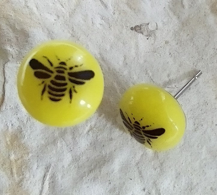 Fused Glass Bee Post Earrings