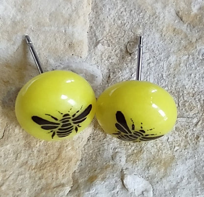 Fused Glass Bee Post Earrings