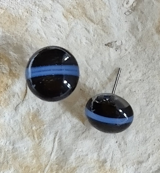Back the Blue Striped Fused Glass Post Earrings