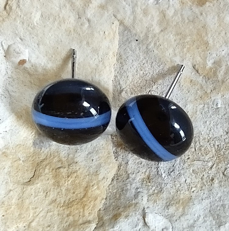 Back the Blue Striped Fused Glass Post Earrings