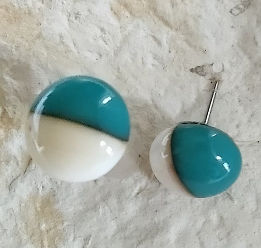 Peacock Green and Cream Fused Glass Earrings