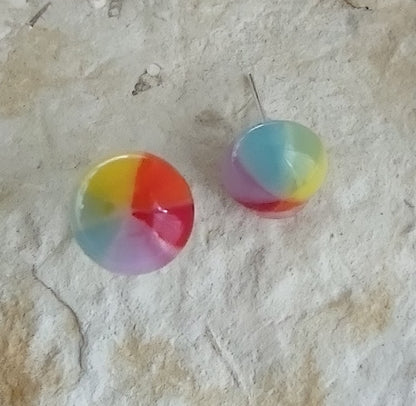 Rainbow Colors Pinwheel Fused Glass Earring Posts
