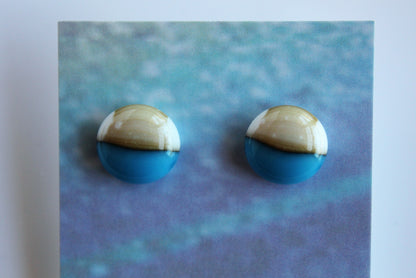 Reactive Turquoise and Cream Fused Glass Post Earrings