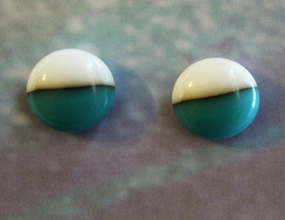 Reactive Turquoise Green and Cream Fused Glass Earrings