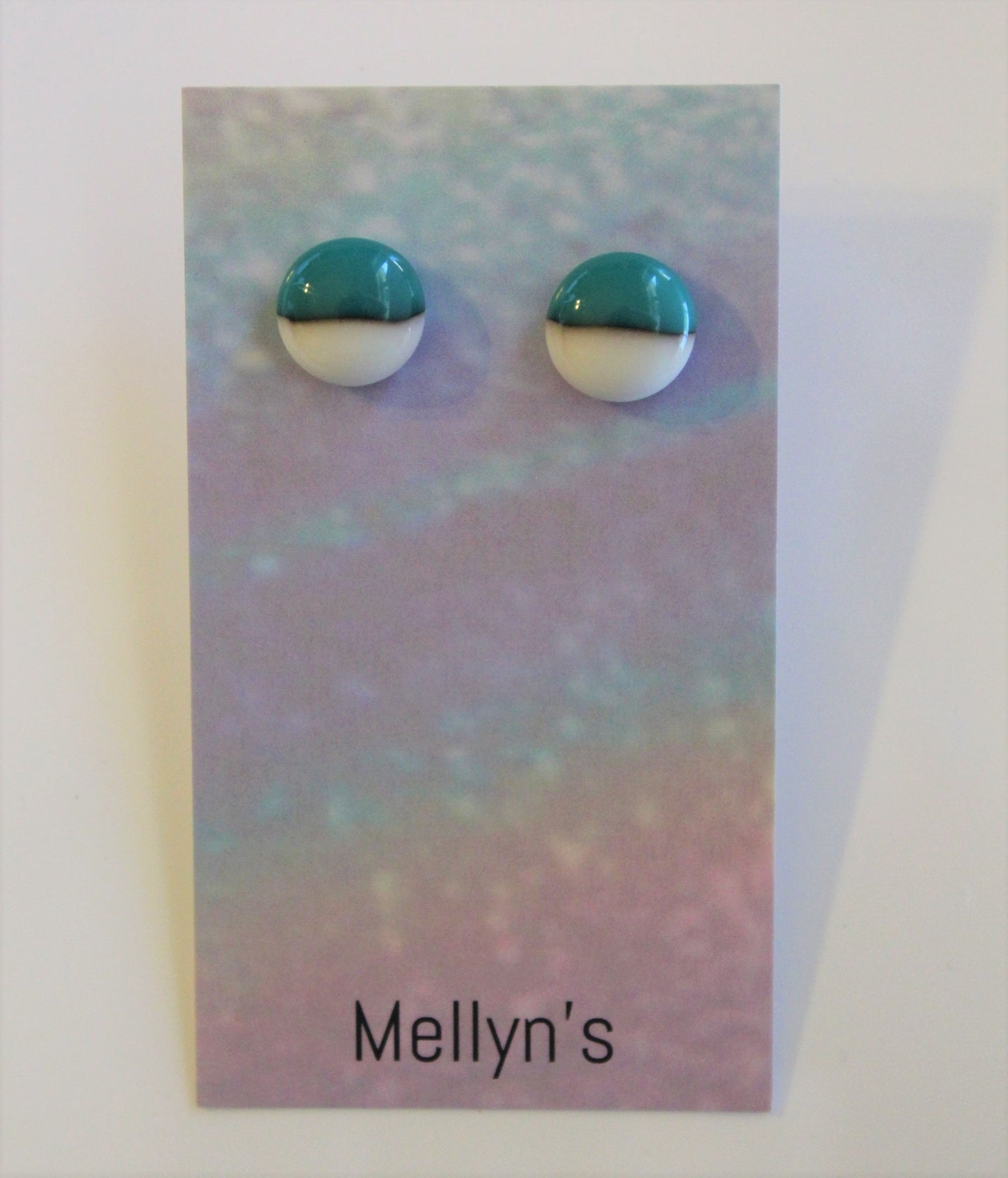 Peacock Green and Cream Fused Glass Earrings