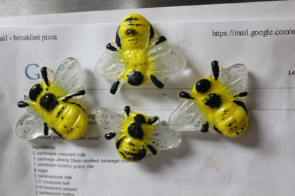 Fused Glass Bee Magnets, Set of 4 Fused Glass Refrigerator Magnets, Beekeeper Gift, Teacher's Gift, Hostess Gift