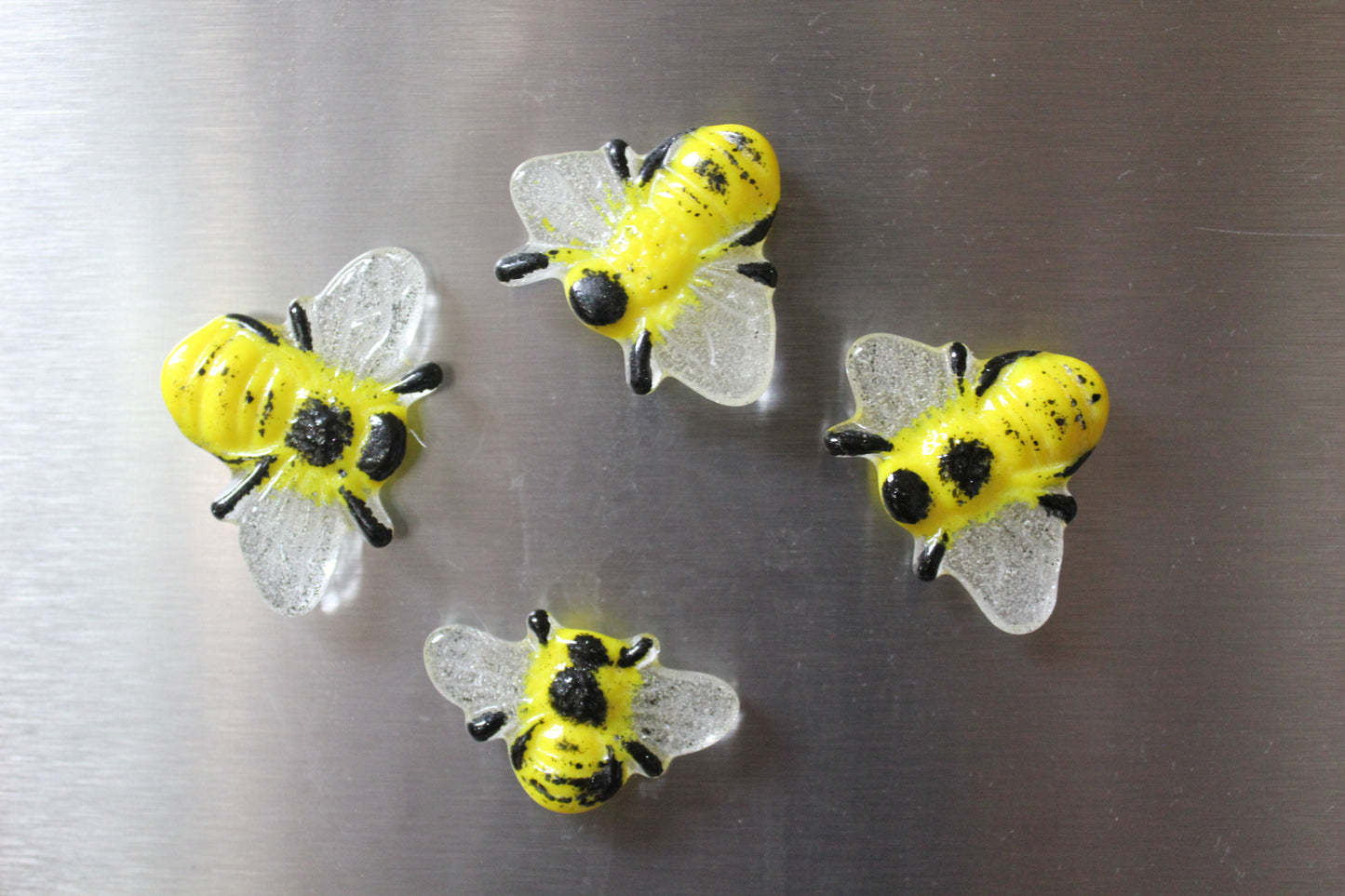 Fused Glass Bee Magnets, Set of 4 Fused Glass Refrigerator Magnets, Beekeeper Gift, Teacher's Gift, Hostess Gift