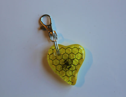 Fused Glass Heart Bee Keychain