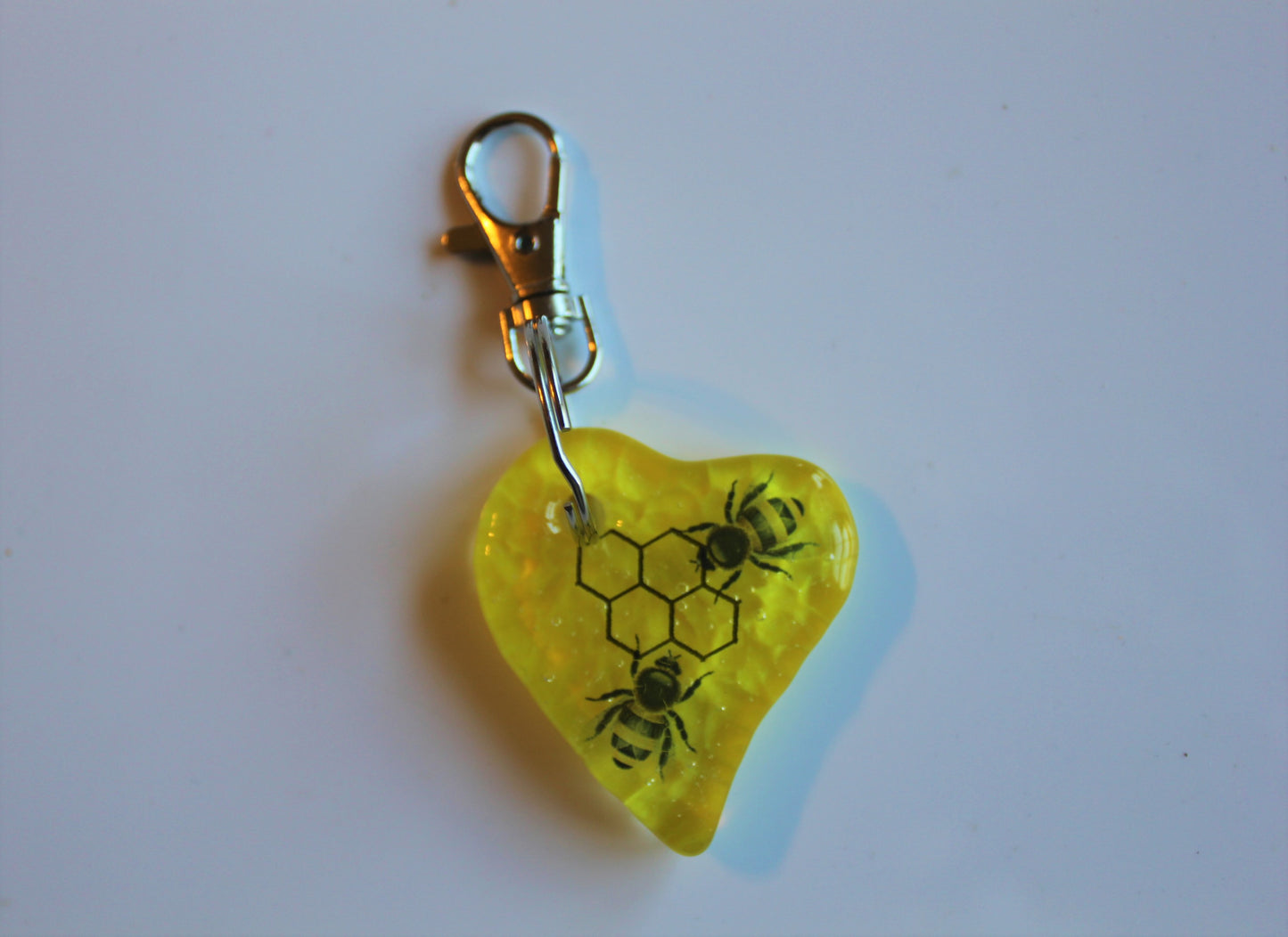 Fused Glass Heart Shaped Bee Keychain