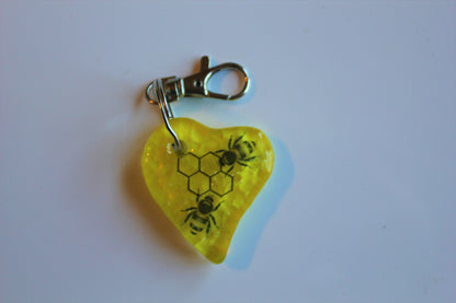 Fused Glass Heart Shaped Bee Keychain