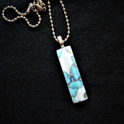 Fused Glass Turquoise and Cream Reactive Pendant