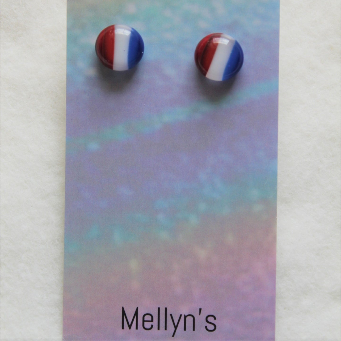 Patriotic Red, White and Blue Fused Glass Earring Posts