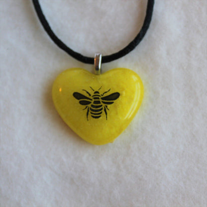 Fused Glass Heart Bee Pendant