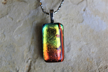 Fused Glass Dichroic Pendant, Dichroic Necklace, Teachers Gift, Fused Glass Pendant with Chain, Gift for