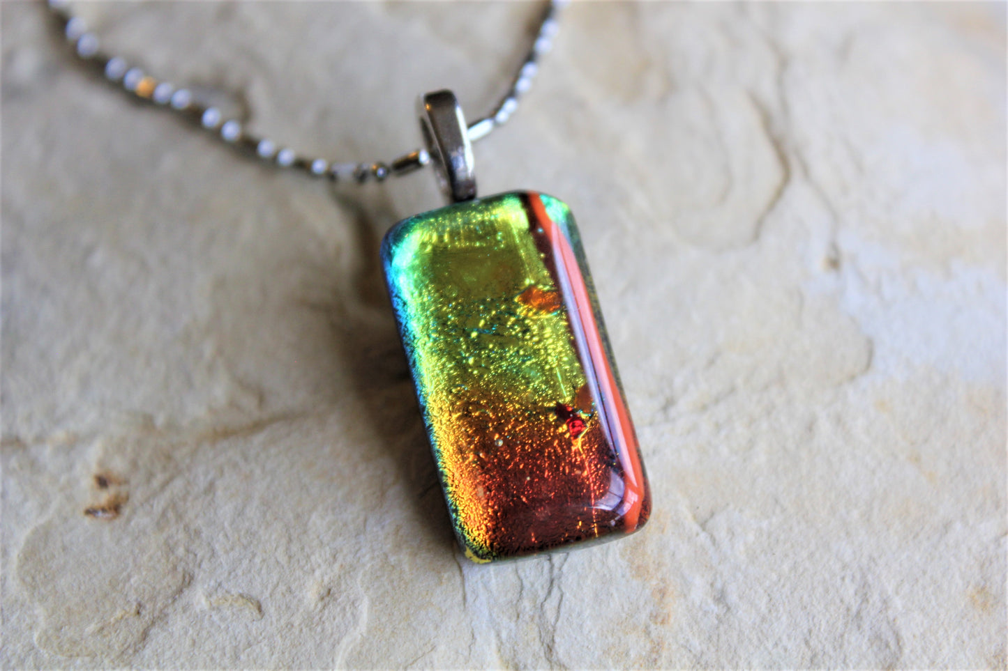Fused Glass Dichroic Pendant, Dichroic Necklace, Teachers Gift, Fused Glass Pendant with Chain, Gift for
