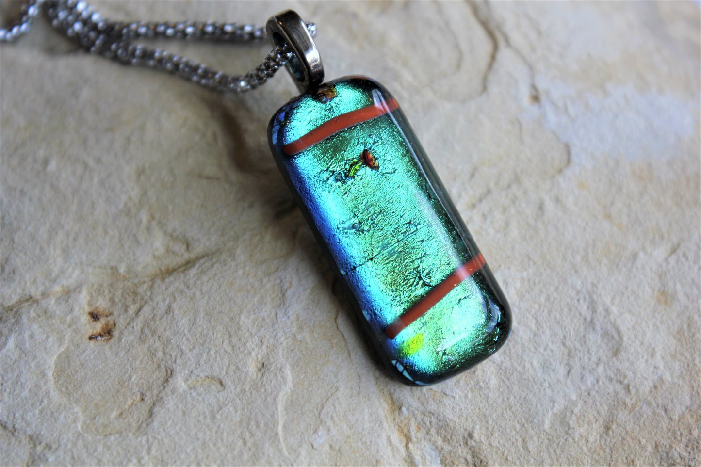 Fused Glass Dichroic Pendant with Chain