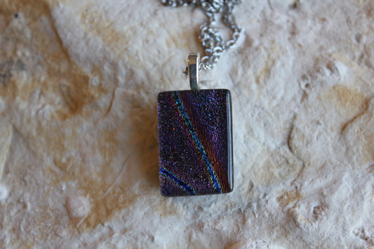 Purple Dichroic Pendant, Fused Glass Dichroic Necklace, Teachers Gift, Fused Glass Pendant with Chain, Gift for