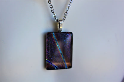 Purple Dichroic Pendant, Fused Glass Dichroic Necklace, Teachers Gift, Fused Glass Pendant with Chain, Gift for