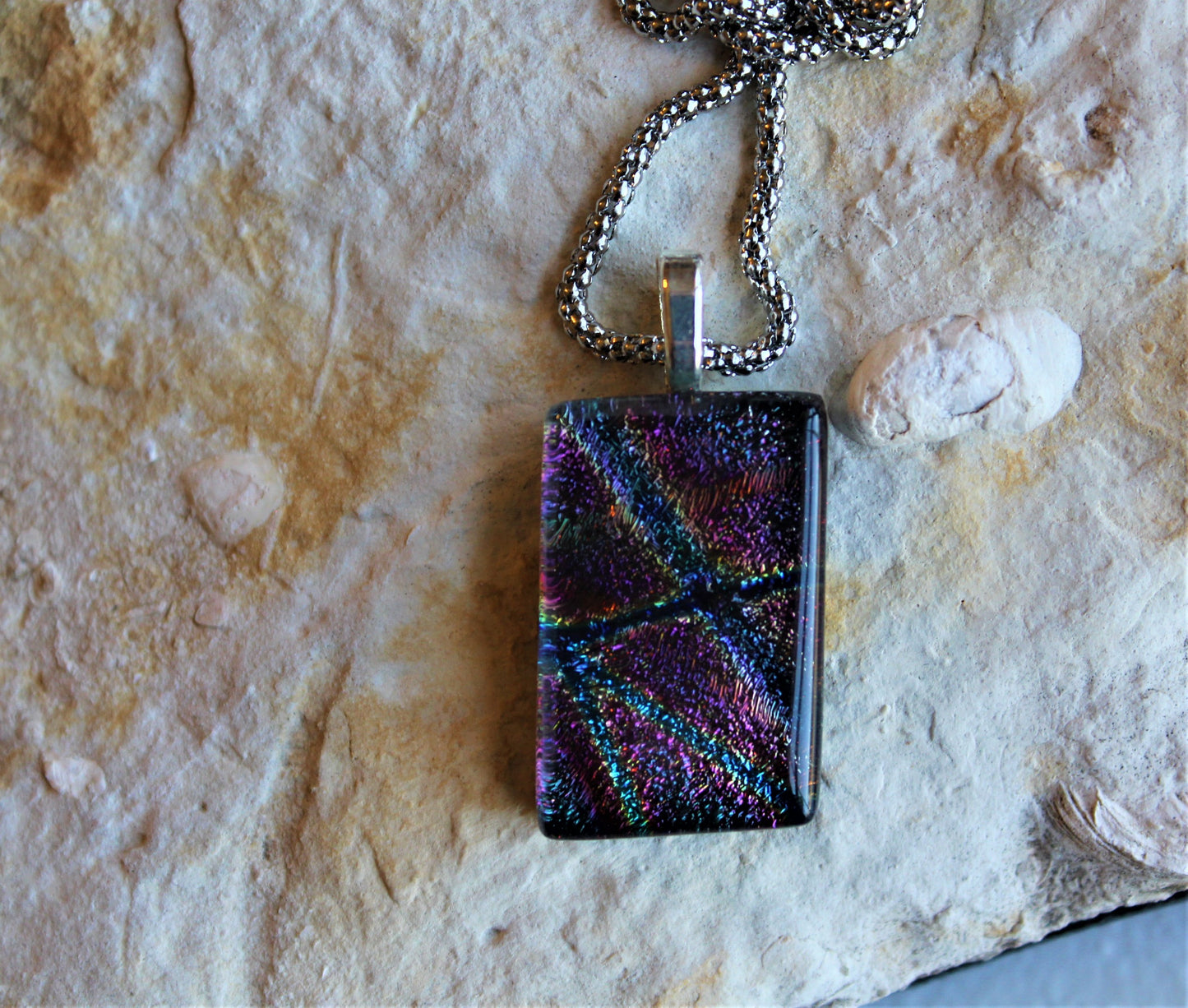 Dichroic Pendant, Fused Glass Dichroic Necklace, Teachers Gift, Fused Glass Pendant with Chain, Gift for