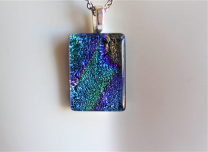 Green Dichroic Pendant, Fused Glass Dichroic Necklace, Teachers Gift, Fused Glass Pendant with Chain, Gift for
