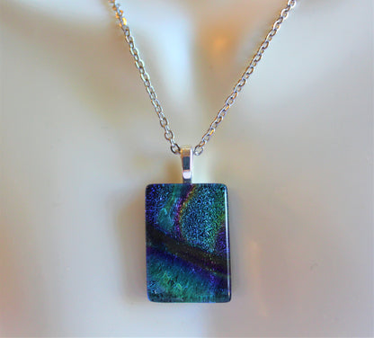Sparkly Dichroic Pendant, Fused Glass Dichroic Necklace, Teachers Gift, Fused Glass Pendant with Chain, Gift for